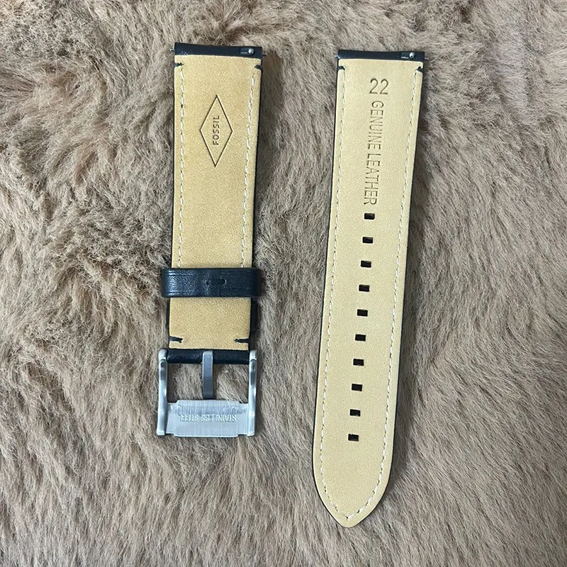 Fossil 22mm Black Leather Watch Strap - Durable Timepieces